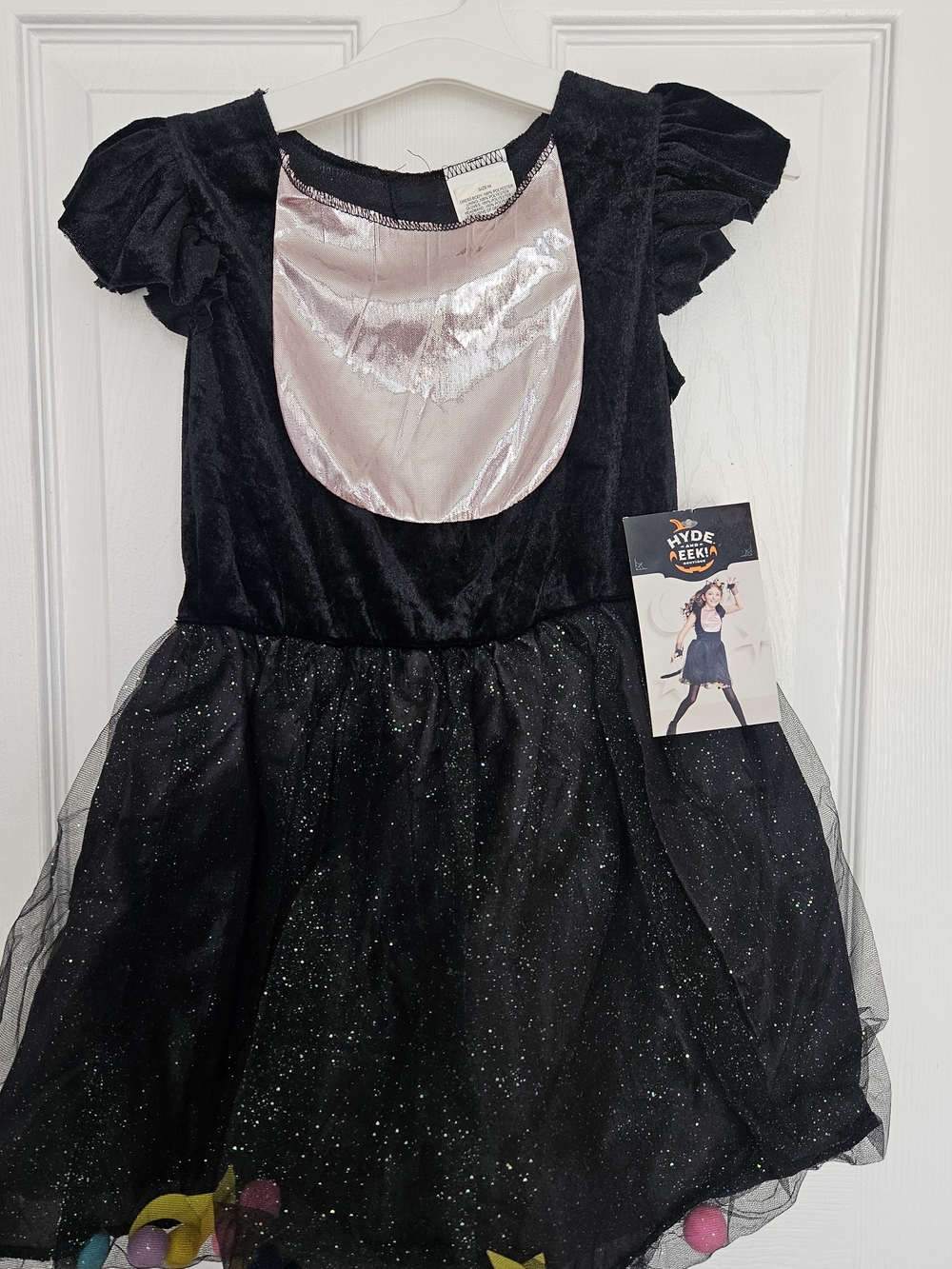 Hyde & Eek! Black Glitter Witch Costume with Pink Bib for Kids